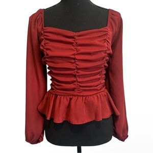 Elegant Red Ruched Women's Top